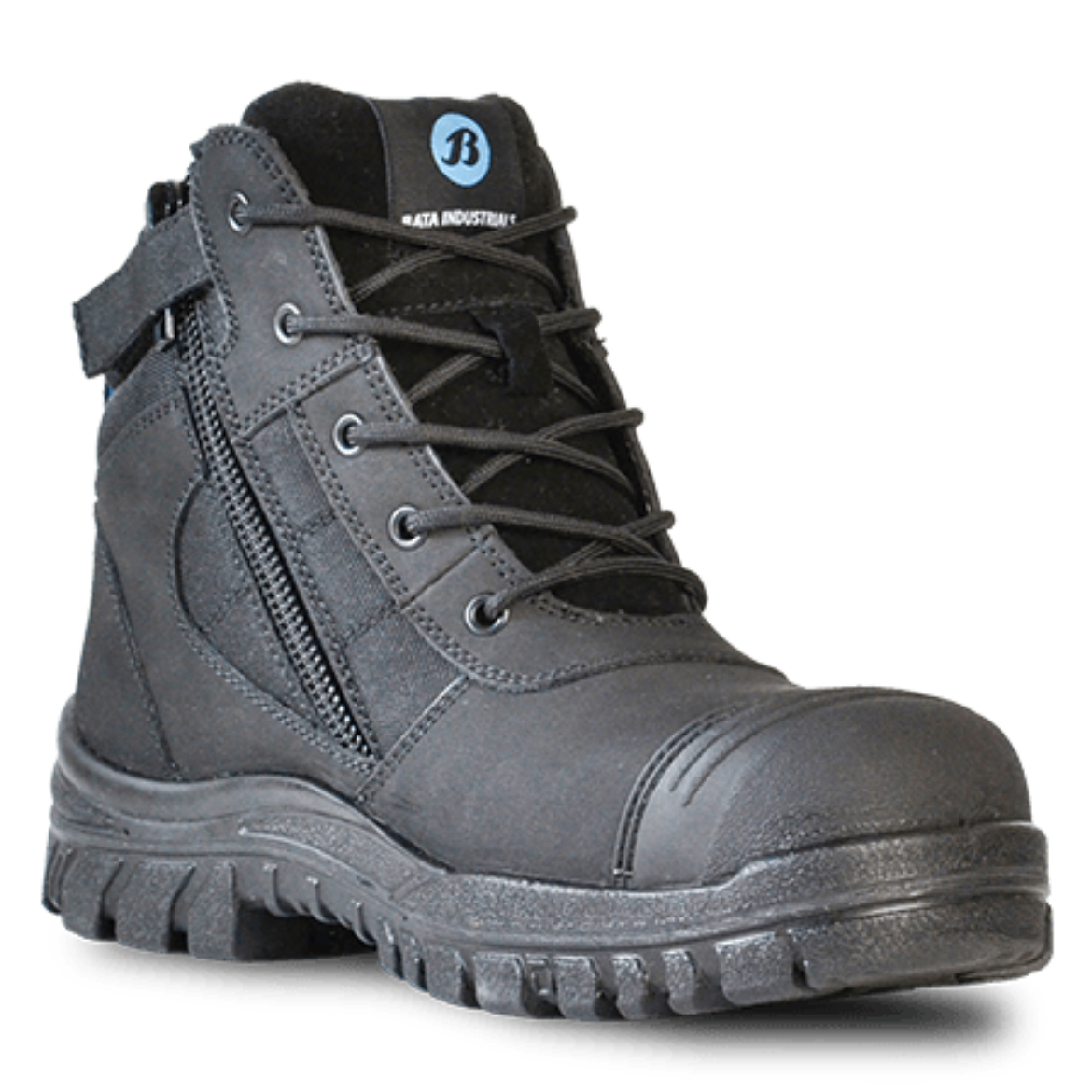 Picture of Bata Zippy Black - Zip sided lace-up ankle boot with steel safety toecap.