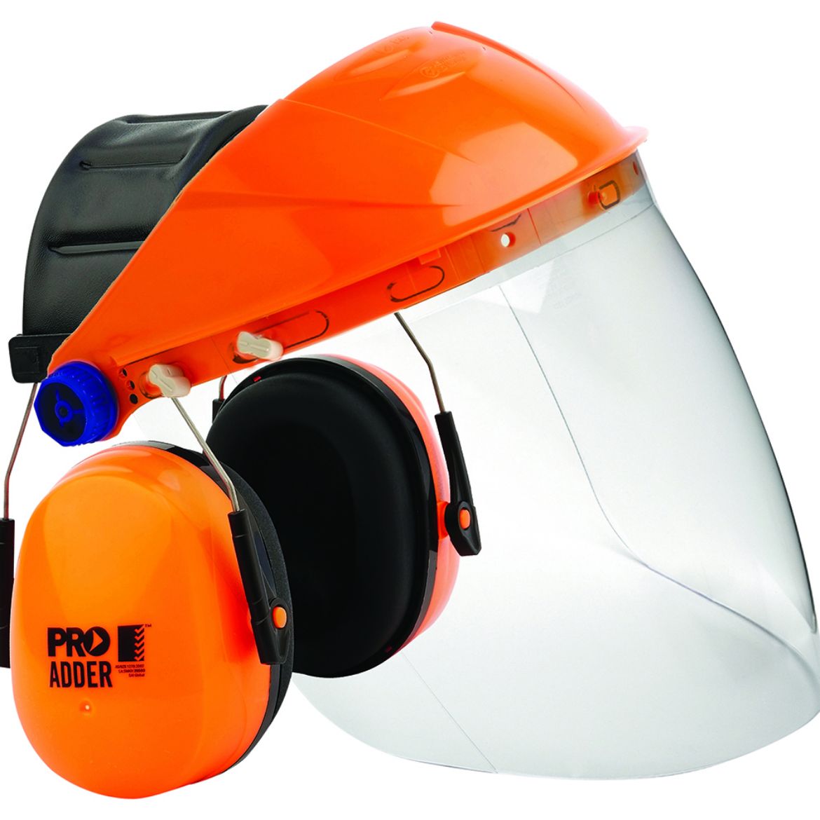 Picture of ASSEMBLED ORANGE BROWGUARD +HIGH IMPACT CLEAR ECONOMY VISOR + CLASS 5 EARMUFF KIT - ORANGE BROWGUARD, HIGH IMPACT CLEAR VISOR AND CLASS 5 EARMUFF KIT