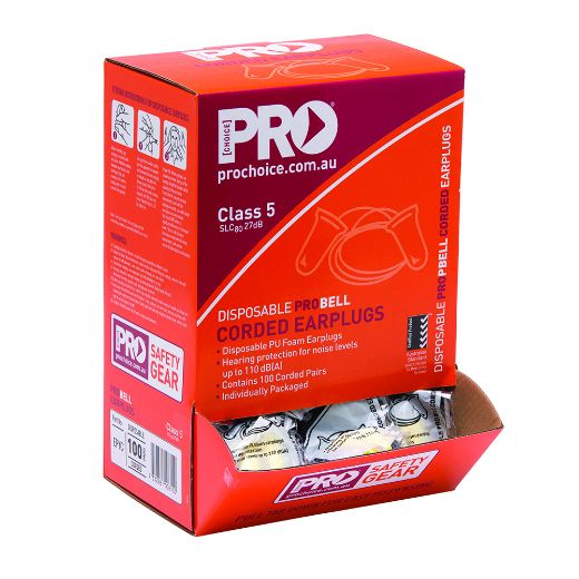 Picture of PRO-BELL PU EARPLUGS CORDED - BOX OF 100 - CLASS 5, 27DB (A)
