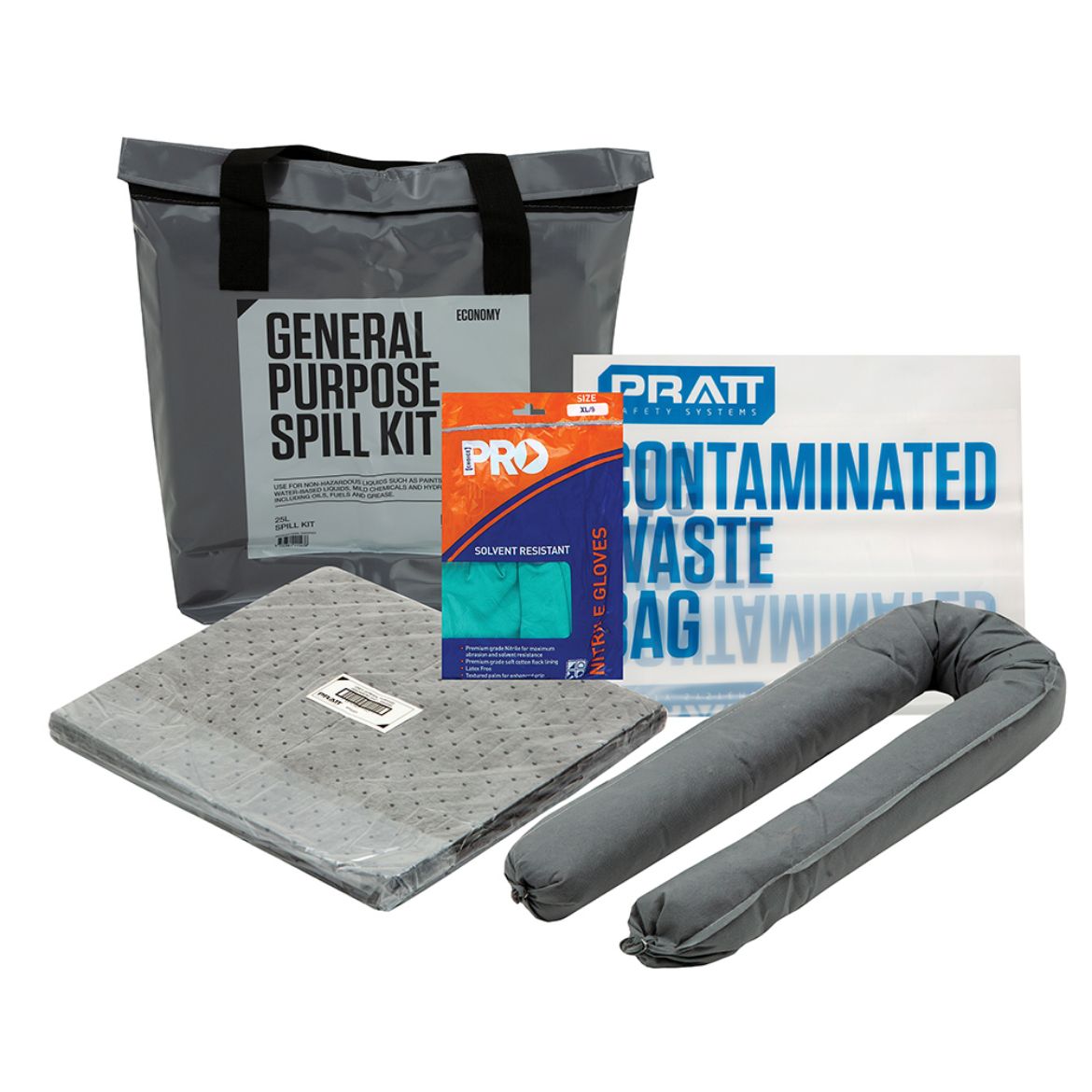 Picture of PRATT 25LTR GENERAL PURPOSE ECONOMY SPILL KIT- GREY BAG 25ltr