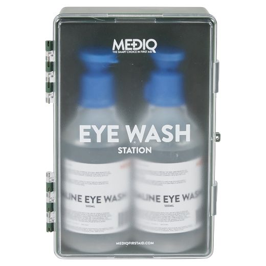 Picture of MEDIQ EYEWASH STATION ENCLOSED PLASTIC CABINET TRANSLUCENT/GREEN