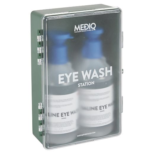 Picture of MEDIQ EYEWASH STATION ENCLOSED PLASTIC CABINET TRANSLUCENT/GREEN
