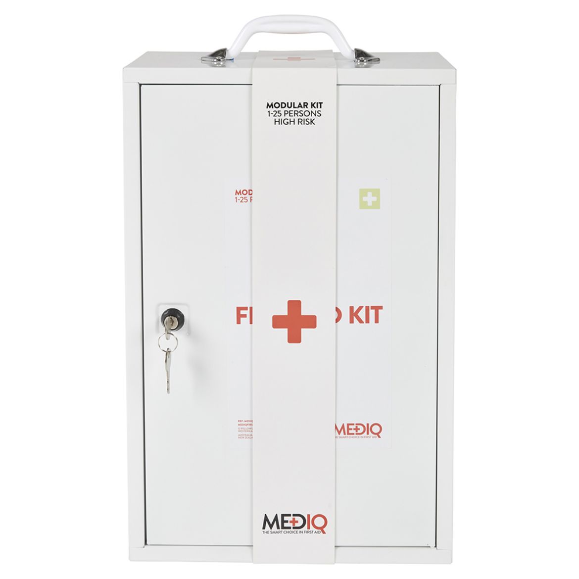 Picture of MEDIQ 5 x INCIDENT READY FIRST AID KIT IN WHITE METAL WALL CABINET 1-25 PERSONS HIGH RISK