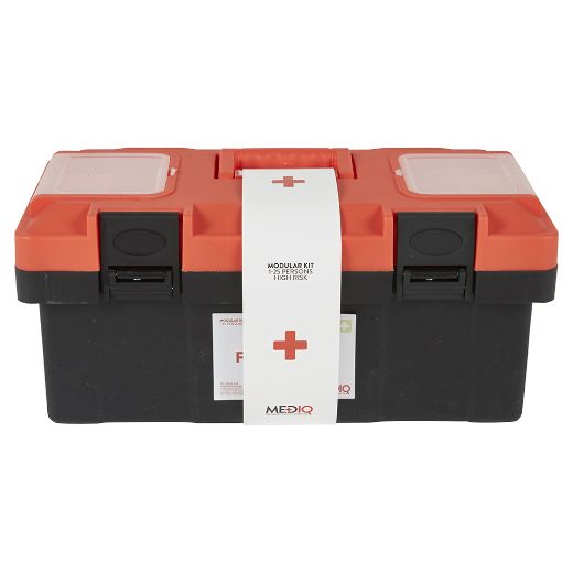Picture of MEDIQ 5 x INCIDENT READY FIRST AID KIT IN ORANGE/BLACK PLASTIC TACKLE 1-25 PERSONS HIGH RISK