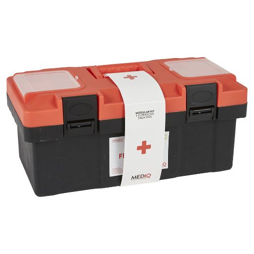 Picture of MEDIQ 5 x INCIDENT READY FIRST AID KIT IN ORANGE/BLACK PLASTIC TACKLE 1-25 PERSONS HIGH RISK