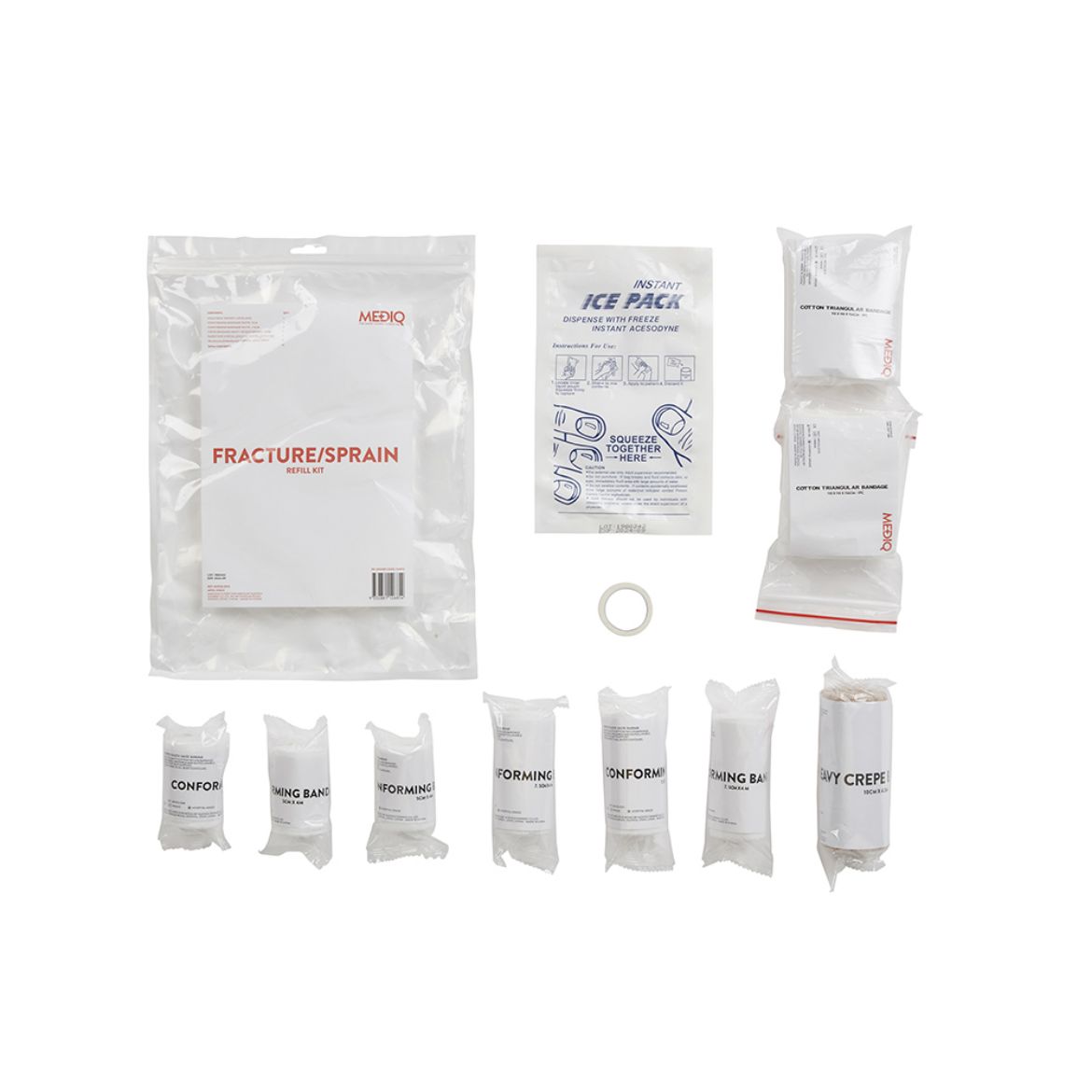 Picture of MEDIQ FIRST AID KIT REFILL MODULE #3 FRACTURE/SPRAIN IN ZIPLOCK BAG CLEAR/WHITE