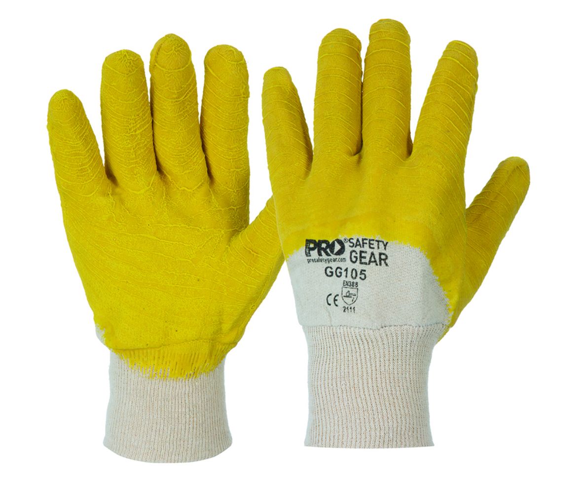 Picture of YELLOW LATEX GLASS GRIPPER GLOVE WITH KNITTED WRIST - ONE SIZE FITS MOST