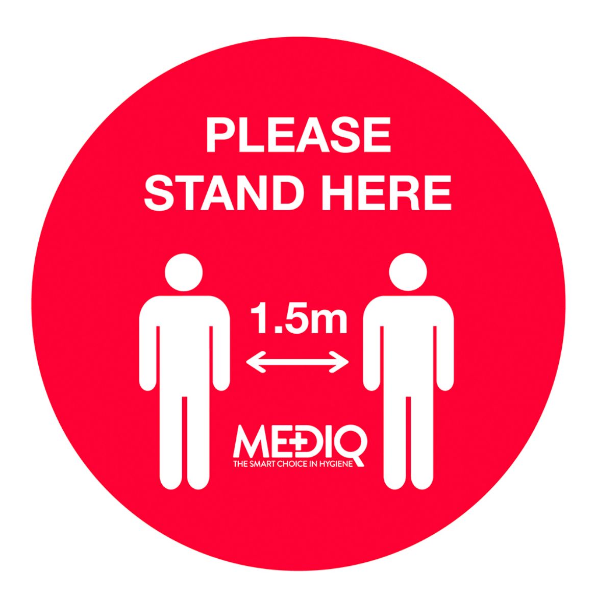 Picture of MEDIQ FLOOR DECAL -PK10 PLEASE STAND HERE 1.5M-RED