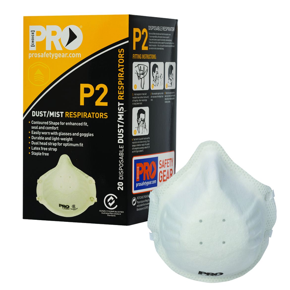 Picture of RESPIRATOR P2, NO VALVE * NOW WITH IMPROVED NOSE FLANGE * - BOX OF 20 MASKS