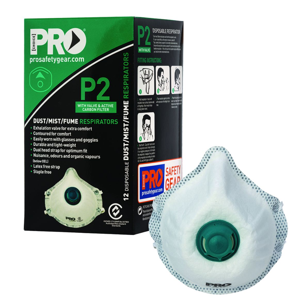 Picture of RESPIRATOR P2, WITH VALVE & CARBON FILTER * NOW WITH IMPROVED NOSE FLANGE * - BOX OF 12 MASKS