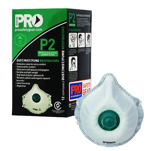 Picture of RESPIRATOR P2, WITH VALVE & CARBON FILTER * NOW WITH IMPROVED NOSE FLANGE * - BOX OF 12 MASKS