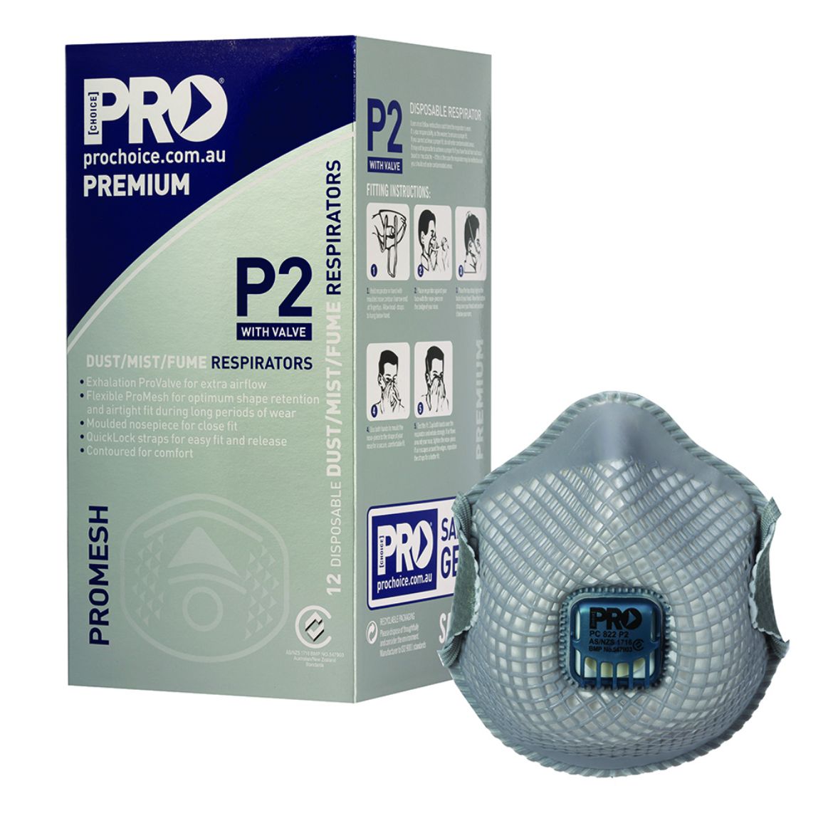 Picture of PRO-MESH RESPIRATOR P2, WITH VALVE - BOX OF 12 MASKS