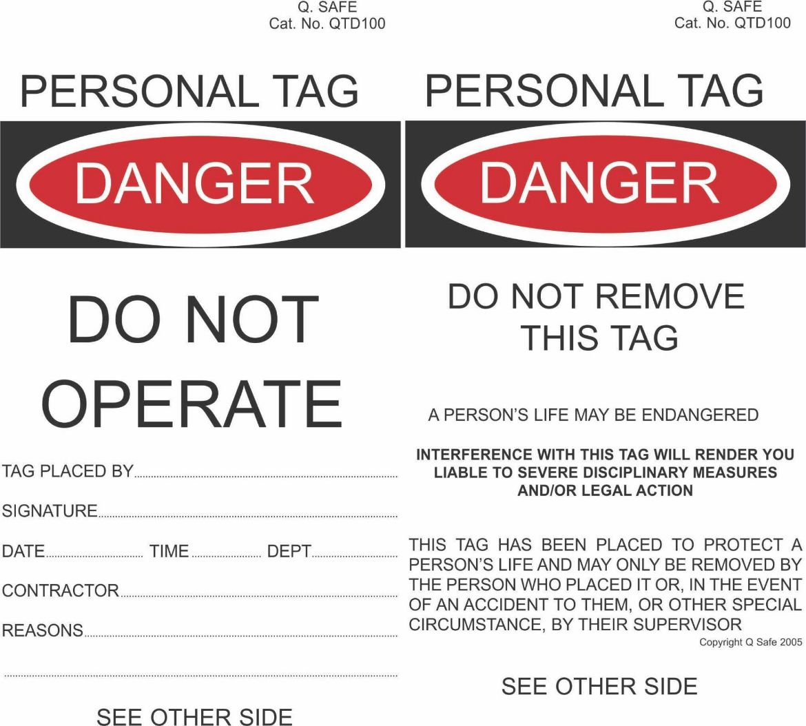 Picture of Danger - Do Not Operate Tags (pkt 100 includes cable ties) Manufactured using Tyvek ®, a weatherproof
and highly tear resistant material.