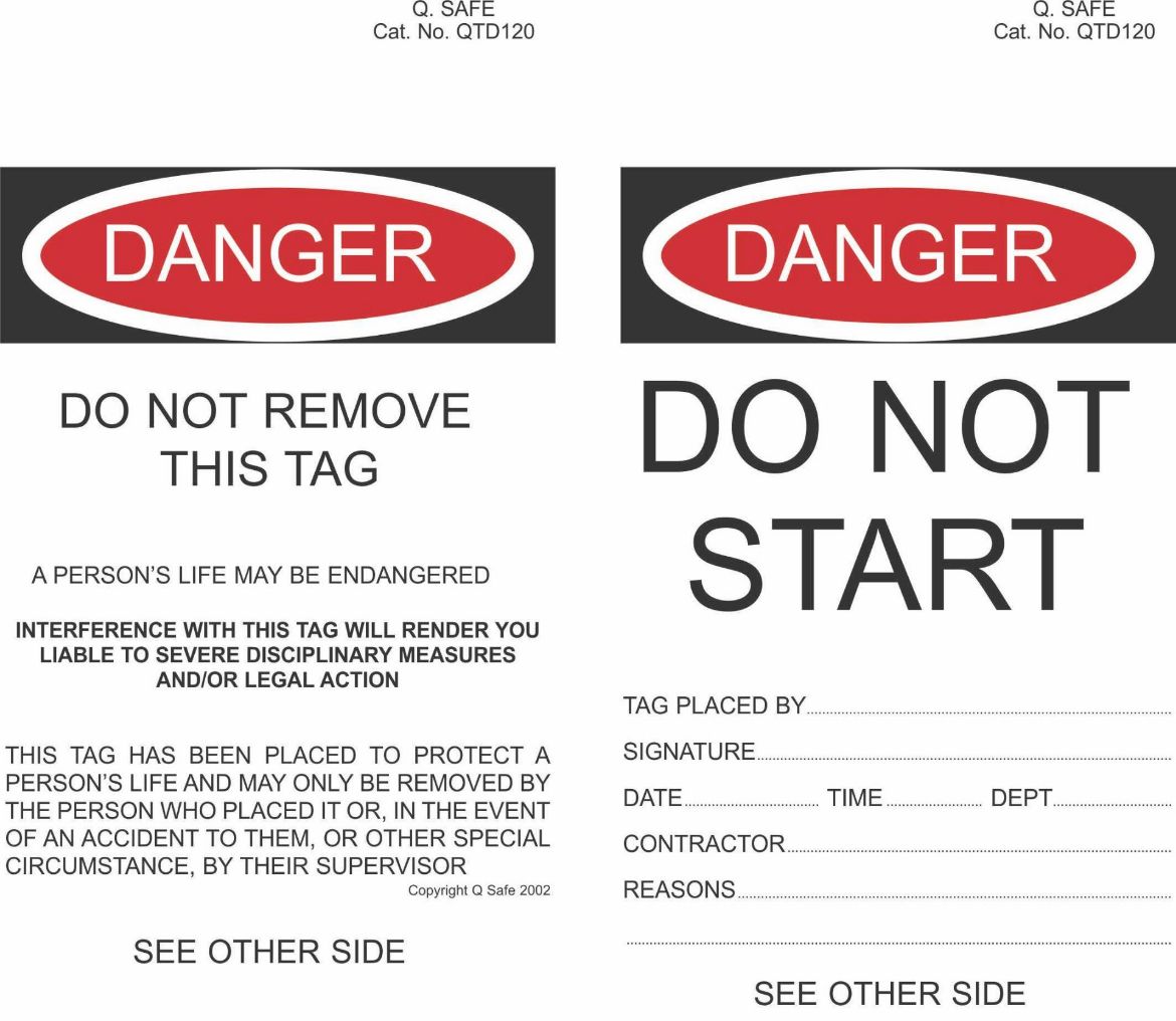 Picture of Danger - Do Not Start (pkt 100 includes cable ties) Manufactured using Tyvek ®, a weatherproof
and highly tear resistant material.