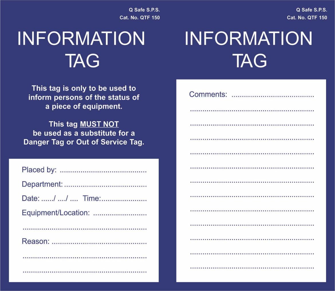 Picture of Information Tags (pkt 100 includes cable ties) Manufactured using Tyvek ®, a weatherproof
and highly tear resistant material.