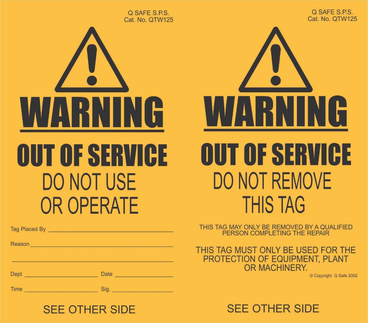 Picture of Warning - Out of Service Tags (pkt 100 includes cable ties) Manufactured using Tyvek ®, a weatherproof and highly tear resistant material.