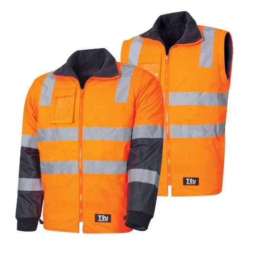 Picture of Tru Workwear Wet Weather Jacket with Removable Sleeves and Reflective Tape