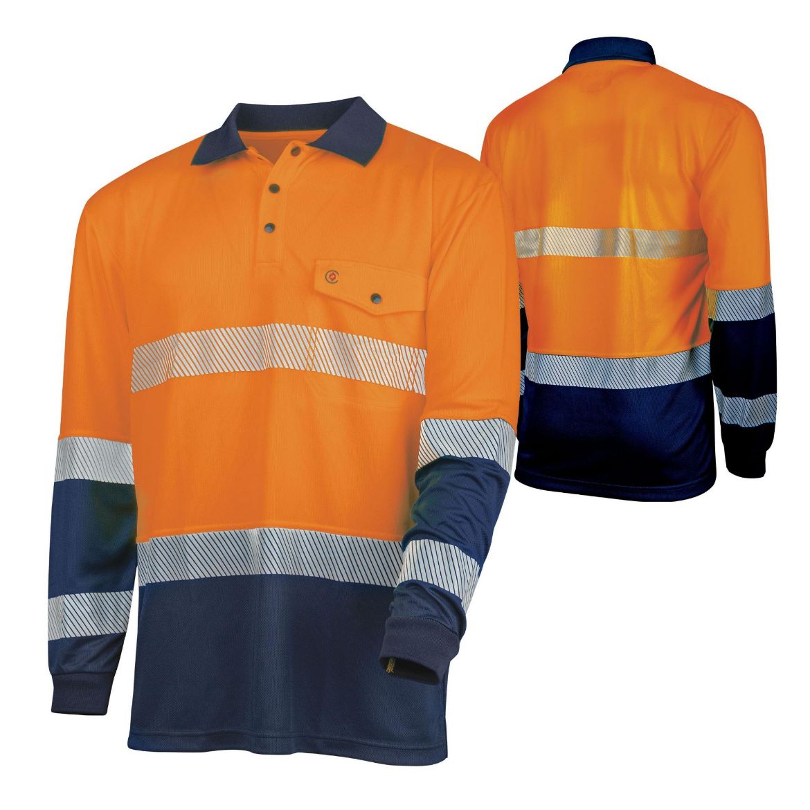 Picture of Tru Workwear Recycled Anti-Microbial Micromesh L/S Two Tone Hi-Vis Polo Shirt With Segmented Tape