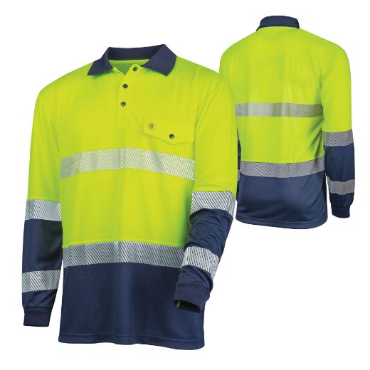 Picture of Tru Workwear Recycled Anti-Microbial Micromesh L/S Two Tone Hi-Vis Polo Shirt With Segmented Tape