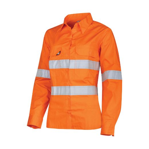 Picture of TRu Womens Workwear Ripstop Vented L/S Hi-Vis Cotton With Reflective Tape