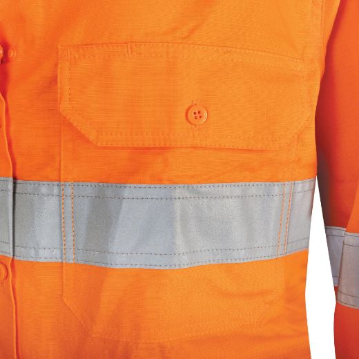 Picture of TRu Womens Workwear Ripstop Vented L/S Hi-Vis Cotton With Reflective Tape