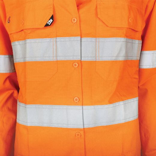 Picture of TRu Womens Workwear Ripstop Vented L/S Hi-Vis Cotton With Reflective Tape