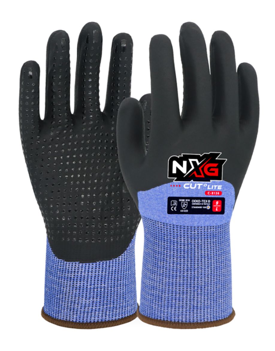 Picture of NXG Cut D Lite Black Nitrile dotted palm