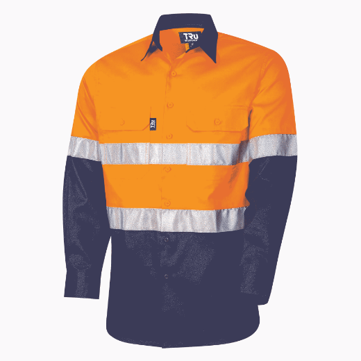 Picture of TRu Workwear L/S Two Tone Cotton Drill Shirt with 3M Two Hoop Reflective Tape Regular Weight